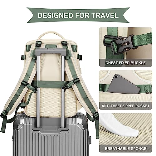 coowoz Large Travel Backpack For Women Men,Carry On Backpack,Hiking Backpack Waterproof Outdoor Sports Rucksack Casual Daypack travel essentials（White Green）