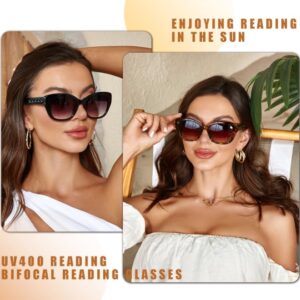 LADEESSE Bifocal Sunglasses For Women Cateye Stylish Reading Glasses 3 Pack UV400 Magnifying Readers Glasses +2.25