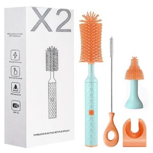 electric bottle cleaning brush, baby bottle brush cleaner water bottle cleaning kit, nipple brush pacifier cleaner straw cleaner brush for newborns,4 packs set