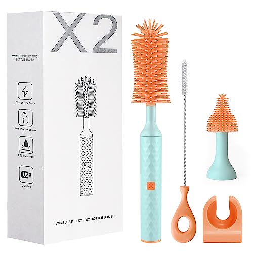 Electric Bottle Cleaning Brush, Baby Bottle Brush Cleaner Water Bottle Cleaning Kit, Nipple Brush Pacifier Cleaner Straw Cleaner Brush for Newborns,4 Packs Set