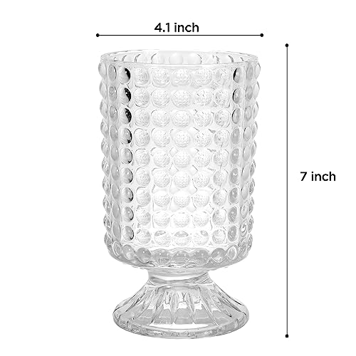 DECORSWITH Embossed Glass Vase, Vintage Clear Glass Vase, Clear Compote Vase, Pedestal Vase for Centerpieces Tables Home Decor Wedding Gift (GVCV006YD)