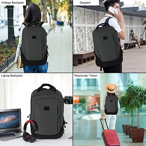 WOLT | Travel Laptop Backpack for Women & Men - airplane approved carry on Business Bag with USB Charging Port, fits 15.6 Inch Notebook (Dark Grey)