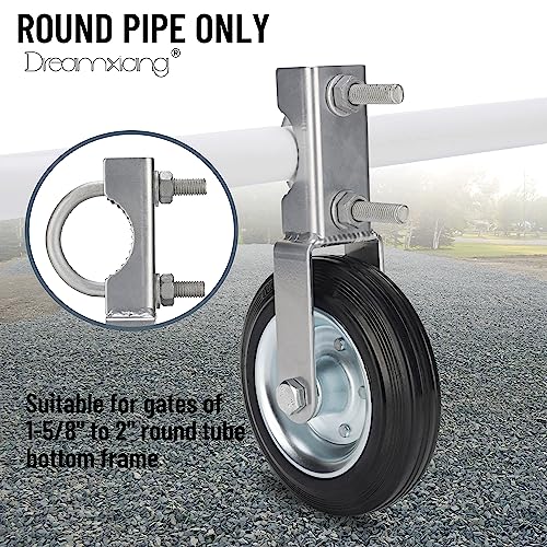 Gate Helper Wheel Gate Caster Kit for Supporting Swing Metal Tube Gate with 1-5/8" Thru 2" Gate Frames, 6" Heavy Duty Farm Gate Wheel for Chain Link Fence, Prevent Gate from Dragging, Sliver, 1 Pack