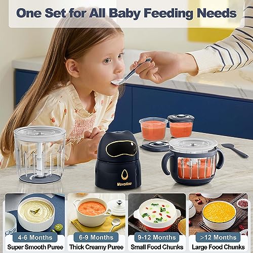 Veroline Baby Food Maker, 13-in-1 Baby Food Processor Set with 2 Glass Bowls (600ml+300ml), Baby Food Blender for Baby Puree, Fruit, Meat, Vegatable, Baby Food Storage Containers, Silicone Spoons, Silicone Spatula, Double Blades, Baby Essentials