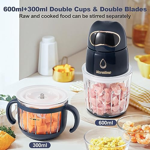 Veroline Baby Food Maker, 13-in-1 Baby Food Processor Set with 2 Glass Bowls (600ml+300ml), Baby Food Blender for Baby Puree, Fruit, Meat, Vegatable, Baby Food Storage Containers, Silicone Spoons, Silicone Spatula, Double Blades, Baby Essentials