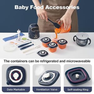 Veroline Baby Food Maker, 13-in-1 Baby Food Processor Set with 2 Glass Bowls (600ml+300ml), Baby Food Blender for Baby Puree, Fruit, Meat, Vegatable, Baby Food Storage Containers, Silicone Spoons, Silicone Spatula, Double Blades, Baby Essentials