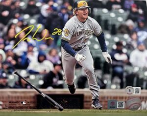 joey wiemer milwaukee rookie signed autographed 8x10 running photo beckett coa, verified by blocks