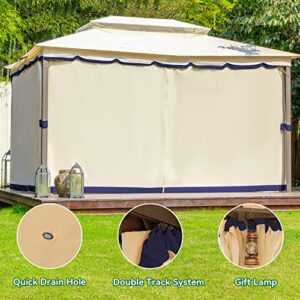 MEWAY Patio Gazebo 10x13 Gazebo with Mosquito Netting Aluminum Outdoor Gazebo Canopy with Curtains for Backyard Lawn Garden Deck, Beige Navy