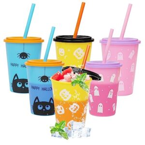 qtop halloween party color changing cups with lids and straws,6 pack 13oz plastic tumblers with lids and straws bulk,reusable halloween cups for party favors