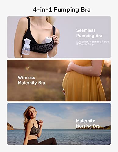 Momcozy 4-in-1 Pumping Bra Hands Free, Fixed Padding Nursing Bra & Maternity Bra, YN12 Wearable Breast Pump Bra Cotton-Nylon Comfort & Support for M5, S12 Pro, Spectra, Elvie, Willow,etc, Small