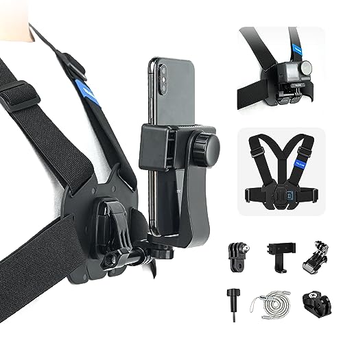 Adaptom TELESIN Quick Release Chest Strap Mount, Mobile Phone Adjustable Chest Mount Harness for GoPro Camera, Action Camera, iPhone 13 12 11 Pro,Vlog/POV Black