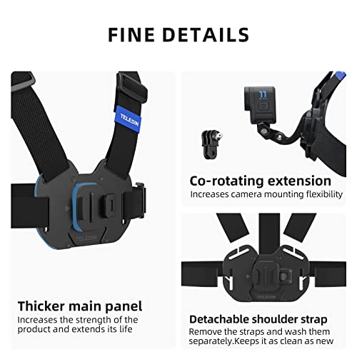 Adaptom TELESIN Quick Release Chest Strap Mount, Mobile Phone Adjustable Chest Mount Harness for GoPro Camera, Action Camera, iPhone 13 12 11 Pro,Vlog/POV Black