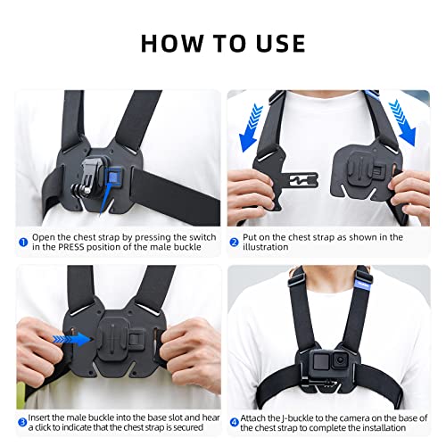 Adaptom TELESIN Quick Release Chest Strap Mount, Mobile Phone Adjustable Chest Mount Harness for GoPro Camera, Action Camera, iPhone 13 12 11 Pro,Vlog/POV Black