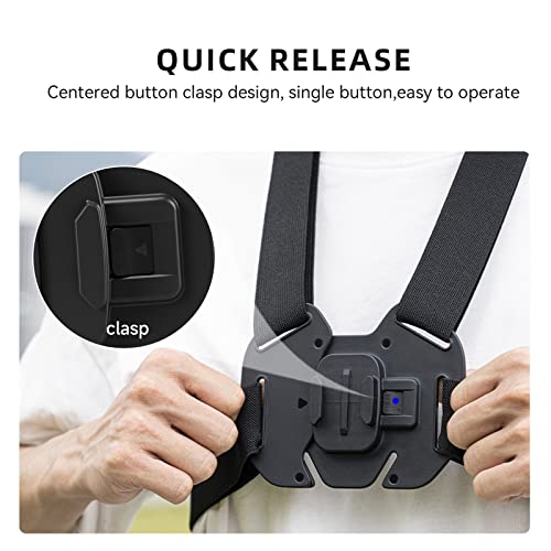 Adaptom TELESIN Quick Release Chest Strap Mount, Mobile Phone Adjustable Chest Mount Harness for GoPro Camera, Action Camera, iPhone 13 12 11 Pro,Vlog/POV Black