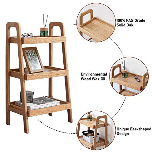 Bamskov 100% Solid Oak Sofa Table - Versatile Design Narrow End Table with 3-Tier Open Storage for Living Room, Bedroom, or Small Spaces - Ladder Shelf for Study (Natural)