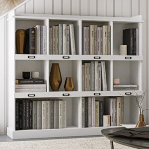 pkugu modern white bookshelf, floor standing 10 units bookcase, 3-tier open bookshelf, tall cube storage shelf, vertical cabinet bookshelves, bookcases for office, study, bedroom, living room