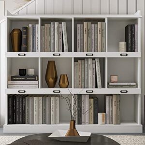pkugu white bookshelves, 10-grid floor standing storage shelves, 3-tier bookshelf with storage, vertical cabinet bookcase, modern open bookshelf, bookcases for bedroom study living room