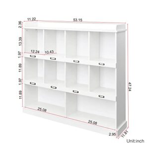 PKUGU Modern White Bookshelf, Floor Standing 10 Units Bookcase, 3-Tier Open Bookshelf, Tall Cube Storage Shelf, Vertical Cabinet Bookshelves, Bookcases for Office, Study, Bedroom, Living Room
