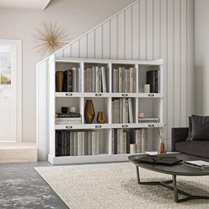 PKUGU White Bookshelves, 10-Grid Floor Standing Storage Shelves, 3-Tier Bookshelf with Storage, Vertical Cabinet Bookcase, Modern Open Bookshelf, Bookcases for Bedroom Study Living Room