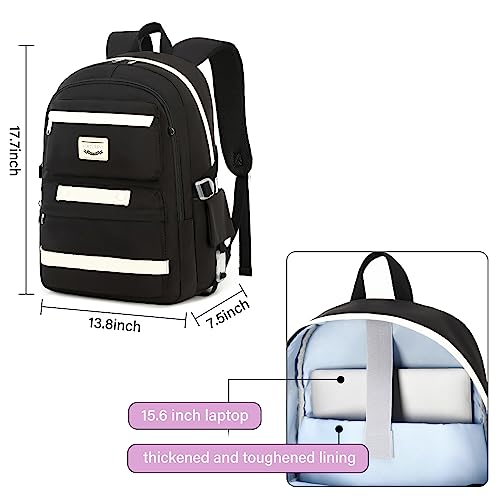 VIRTUREVI School Backpack for Girls Waterproof Laptop Backpack School Bag Bookbag for Teen Girls Black