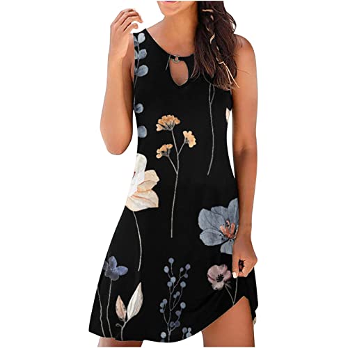 Summer Dresses for Women 2023 Trendy Floral Print Keyhole Neck Casual Hawaiian Sundresses Cocktail Party Prom Dress