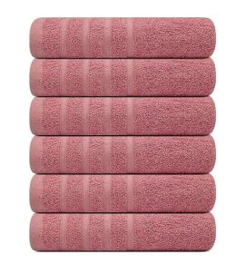 textila pink bath towels pack of 6-24x48 inch cotton terry towels for bathroom highly absorbent, soft feel, quick dry, lightweight bath towels for shower, pool, gym, spa, hotel & daily use towels