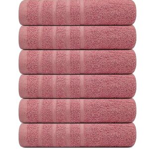 Textila Pink Bath Towels Pack of 6-24x48 inch Cotton Terry Towels for Bathroom Highly Absorbent, Soft Feel, Quick Dry, Lightweight Bath Towels for Shower, Pool, Gym, SPA, Hotel & Daily Use Towels