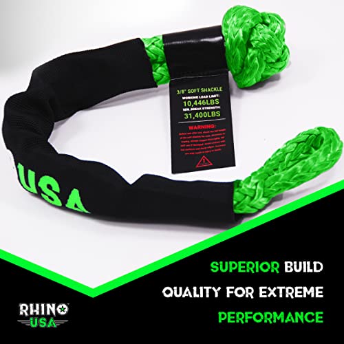 Rhino USA Synthetic Soft Shackle Rope (1PK) - 3/8 Inch x 22 Inch (31,400lb Guaranteed Min Break Strength) Recovery Offroad Tow Shackles for UTV, ATV, Trucks, Jeep & More - Use with Rhino Tow Strap