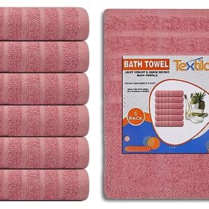 Textila Pink Bath Towels Pack of 6-24x48 inch Cotton Terry Towels for Bathroom Highly Absorbent, Soft Feel, Quick Dry, Lightweight Bath Towels for Shower, Pool, Gym, SPA, Hotel & Daily Use Towels