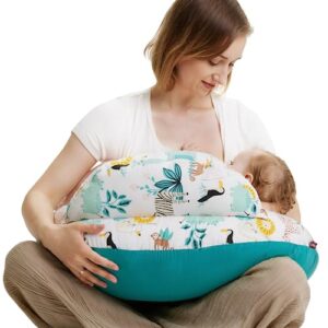 momcozy original nursing pillow and positioner - standard size feeding pillow | breastfeeding, bottle feeding, baby support | with adjustable waist strap and removable cotton cover, animal forest