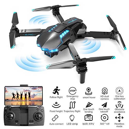 Drone with 4K FPV Dual Camera for Kids and Adults Mini Foldable RC Airplane WiFi RC Quadcopter Drone Off Track Headless Mode One Button StartSmart Obstacle Avoidance Speed Smart 4 (Blue, One Size)
