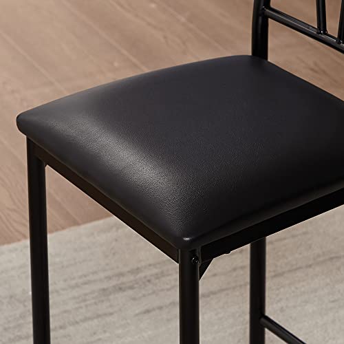 VECELO Small Bar Table and Chairs Tall Kitchen Breakfast Nook with Stools/Dining Set for 2, Storage Shelves, Space-Saving, Black
