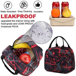 LEDAOU Backpack for Teen Boys School Bags Kids Bookbags Set School Backpack with Lunch Box and Pencil Case (Graffiti Red)