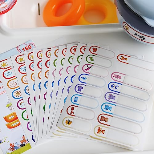 160 PCS Baby Bottle Labels for Daycare, Waterproof Write-On Kids Name Labels, Self-Laminating Self-Adhesive Bottle Strickers for Daycare School, Assorted Sizes & Colors