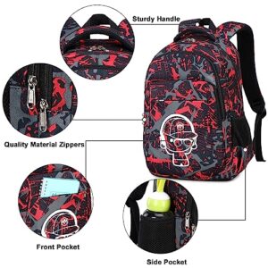 LEDAOU Backpack for Teen Boys School Bags Kids Bookbags Set School Backpack with Lunch Box and Pencil Case (Graffiti Red)
