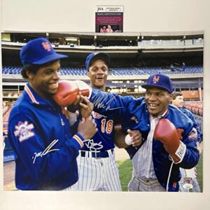 autographed/signed mike tyson darryl strawberry dwight doc gooden new york mets 16x20 boxing baseball photo jsa coa