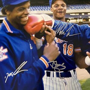 Autographed/Signed Mike Tyson Darryl Strawberry Dwight Doc Gooden New York Mets 16x20 Boxing Baseball Photo JSA COA