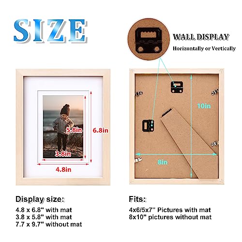 KINLINK 8x10 Picture Frames Oak Color - Beige Wood Frames with Acrylic Plexiglass for Pictures 4x6/5x7 with Mat or 8x10 without Mat, Tabletop and Wall Mounting Display, Set of 4