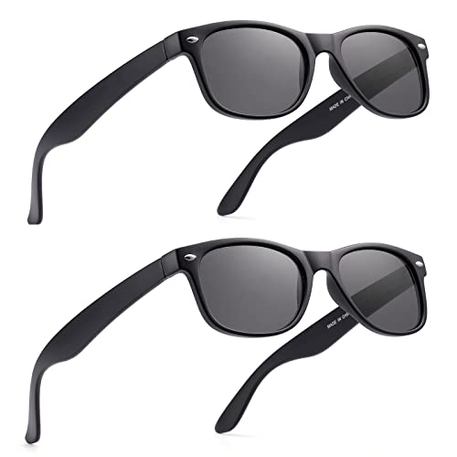 2 Pack Reader Sunglasses for Men Women Classic Rectangle Reading Glasses Outdoor Full Lenses Magnifying Eyewear UV Protection Matte Black +1.25