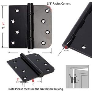 3 Pack Black Heavy Duty Pin Removable 4" X 4 Inch Stainless Steel Ball Bearing Square Door Hinges with 5/8" Radius Corners, Heavy Duty Interior & Exterior Door Hardware for Left & Right Doors Hinge