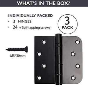 3 Pack Black Heavy Duty Pin Removable 4" X 4 Inch Stainless Steel Ball Bearing Square Door Hinges with 5/8" Radius Corners, Heavy Duty Interior & Exterior Door Hardware for Left & Right Doors Hinge