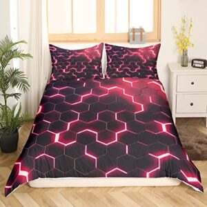 feelyou 3d honeycomb duvet cover twin size geometry hexagon comforter cover glitter print bedding set red bedspread cover for kids boys girls adults 2pcs