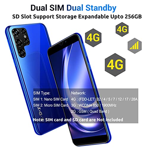 Xgody X60 4G LTE Smartphone Unlocked, 6 Inch QHD Waterdrop Screen, 2GB RAM+16GB ROM, Dual Sim Slots Android Cell Phone, 5MP+5MP Camera, Face Unlock, 3000mAh, AT&T/T-Mobile Smart Phones (Blue)