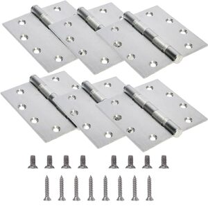 6-pack heavy duty commercial door hinge with silent steel plain ball bearing, 4.5 inch x 4.5 inch, thickness 3 mm stainless steel, square corners with 48 screws, super bearing capacity