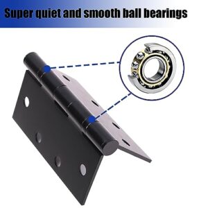 6-Pack 4.5 X 4.5" inch Black Heavy Duty Commercial Door Hinge Thickened, Silent Plain Steel Ball Bearing Door Hinges, Thickness 3 mm Stainless Steel Square Corners with 48 Screws