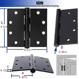 6-Pack 4.5 X 4.5" inch Black Heavy Duty Commercial Door Hinge Thickened, Silent Plain Steel Ball Bearing Door Hinges, Thickness 3 mm Stainless Steel Square Corners with 48 Screws