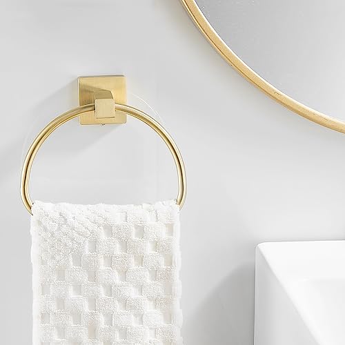 Leyden Brushed Gold Hand Towel Holder, Bathroom Towel Ring, Bath Hand Towel Hangers Wall Mounted Half Round Modern