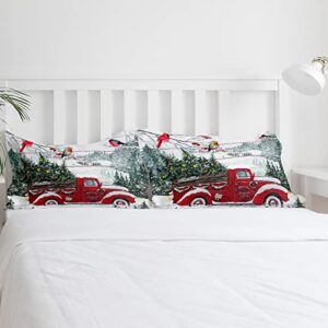 Twin Comforter Cover Set - Soft and Breathable Bedding Sets, Rustic Farmhouse Red Vintage Truck Christmas Tree Cardinal Bird 3 Pieces Light Weight Bed Sets with 1 Duvet Cover and 2 Pillowcases