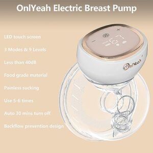 Breast Pump,Onlyeah Wearable Breast Pump Electric Breast Pump Hands Free Portable Breast Feeding Pumps,3 Modes-9 Levels Painless Low Noise Touch Screen Baby Pump with 2 Pack