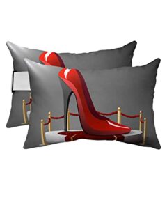 houseall outdoor lumbar pillows with insert, modern red high heel shoes ombre gray texture waterproof patio pillows adjustable strap head resting pillows for chair couch office, 2pcs